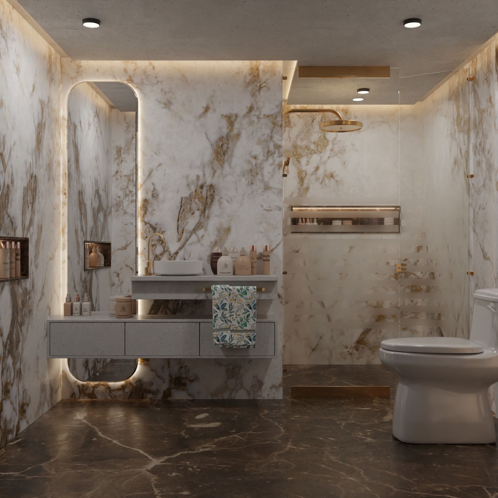 Marble bathroom with contemporary finishes